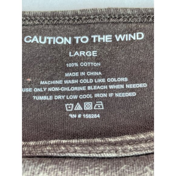 Caution to the Wind T Shirt Sz L Brown Distressed Cropped LOve - Picture 2 of 6